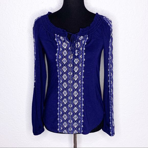 WHBM navy blue white embroidered peasant boho top size XXS - Picture 1 of 13